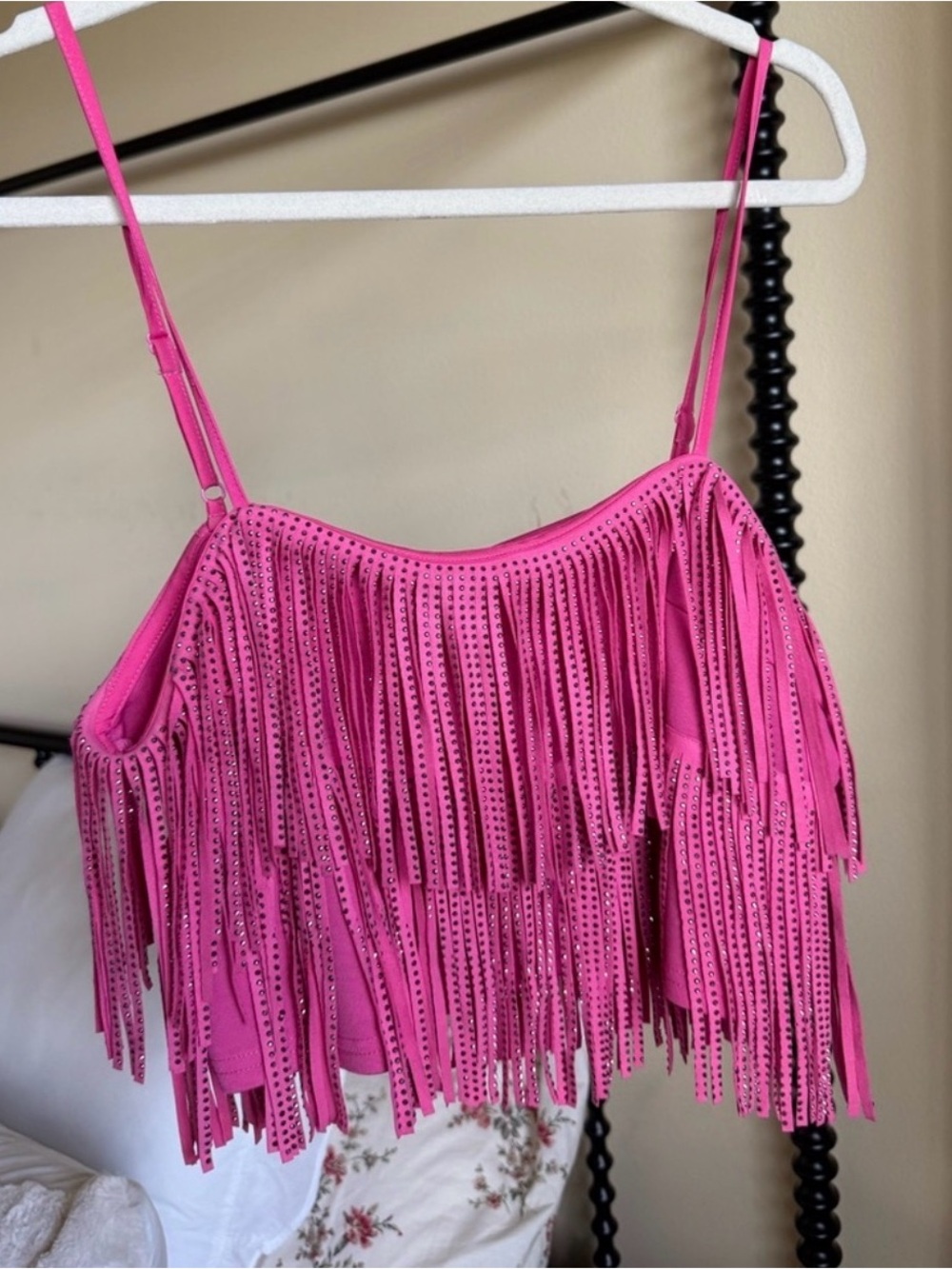 Nylon Apparel Pink rhinestone Fringe Skort Set Cropped Tank + Mini Skirt Small - Picture 12 of 14
